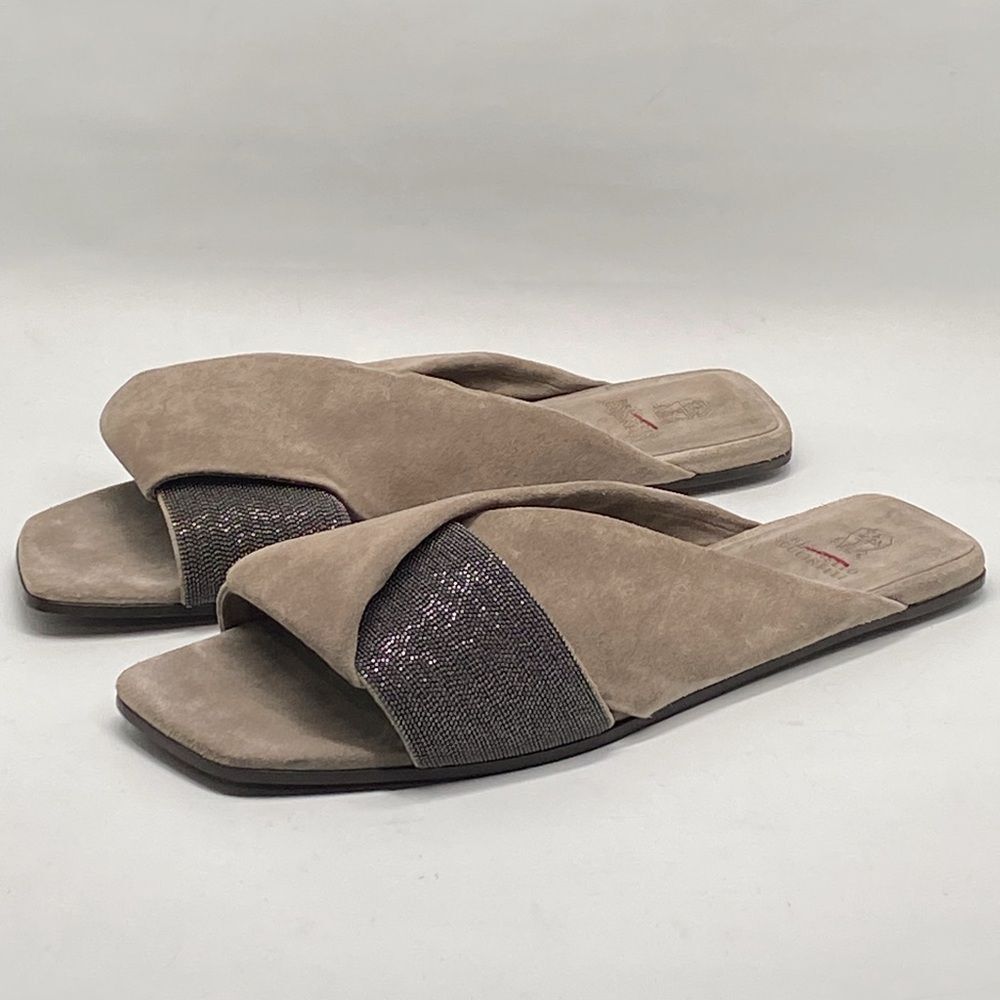Brunello Cucinelli Monili-Embroidered Suede Slides size 41 - Picture 2 of 11